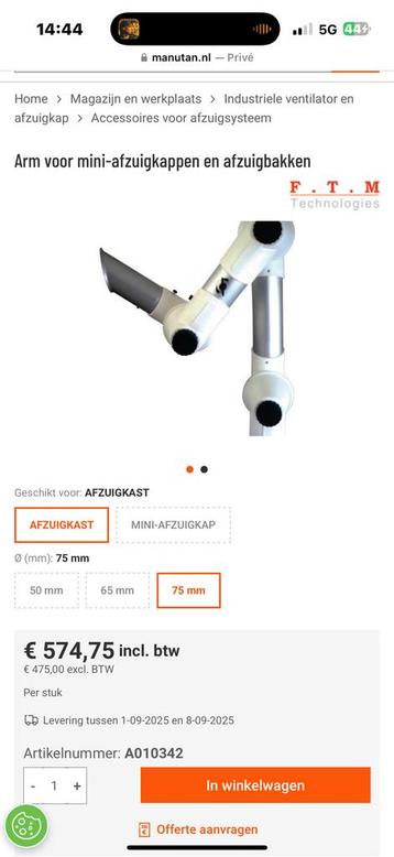 Afzuig arm voor mini-afzuigkappen en afzuigbakken 2 stuks beschikbaar voor biedingen