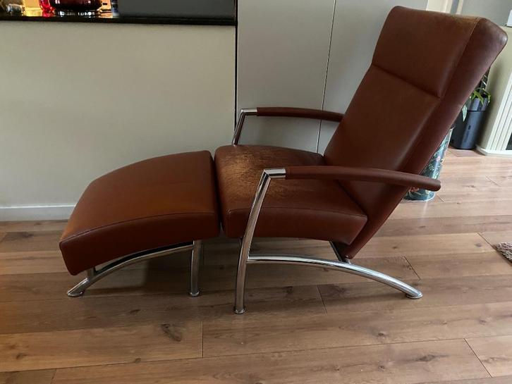 Vintage leren design fauteuil Helikal Leolux - opknapper, Huis en Inrichting, Fauteuils, Gebruikt, Leer, Metaal, 50 tot 75 cm