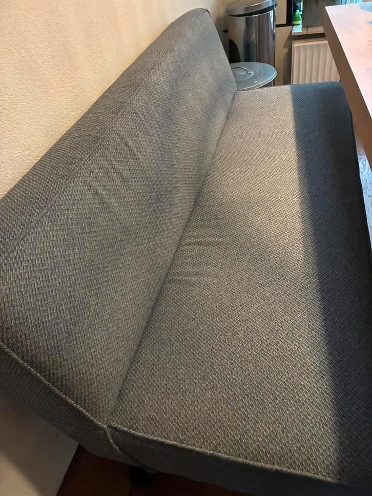 Eettafelbank blauw 163 breed met zwarte poten., Huis en Inrichting, Banken | Sofa's en Chaises Longues, Gebruikt, Driepersoons