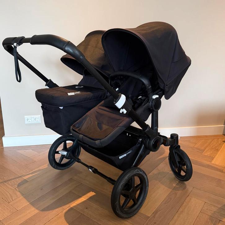 Bugaboo Donkey 3 Duowagen Full Black - Complete set!, Kinderen en Baby's, Kinderwagens en Combinaties, Gebruikt, Bugaboo, Duowagen