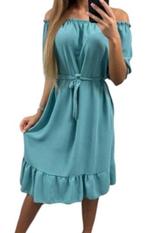 Schouder jurk franjes - Turquoise mt s, Kleding | Dames, Jurken, Blauw, Nieuw, Ophalen of Verzenden, Info@passion4all.nl