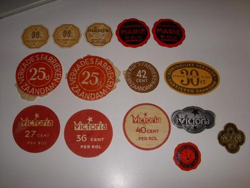 Kaveltje oude labels De Gruyter, Verkade, Victoria Dordrecht, Verzamelen, Merken en Reclamevoorwerpen, Gebruikt, Verpakking, Ophalen of Verzenden