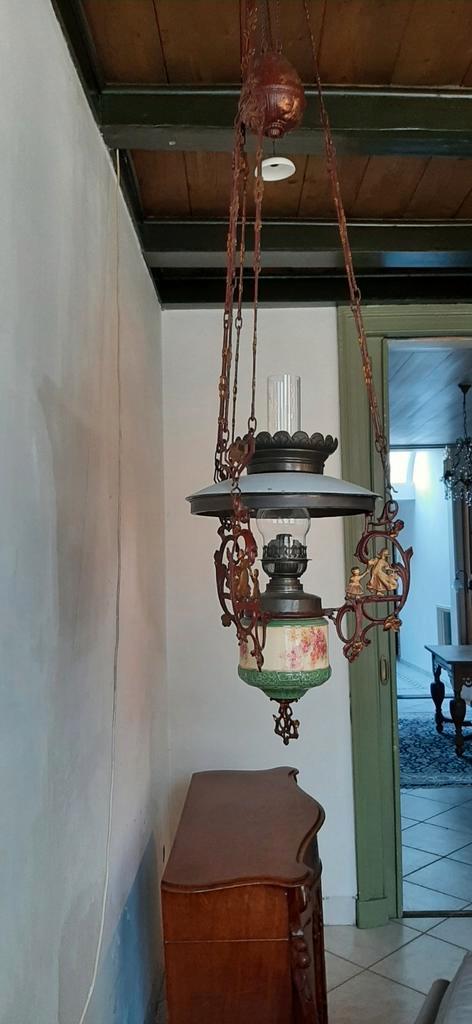 Antieke hangende olielamp, Hollands, Antiek en Kunst, Antiek | Lampen, Ophalen