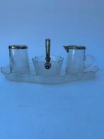 Antiek ruitwaaierslijpsel roomstel met zilver montering, Antiek en Kunst, Ophalen of Verzenden, Zilver