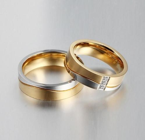 Trouwen stalen met goud ring voor hem en haar, Sieraden, Tassen en Uiterlijk, Ringen, Nieuw, Dame of Heer, Goud, IJzer of Staal