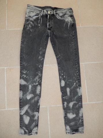 H&M zwart grijs trashed skinny jeans gebleekte vlekken 31/34