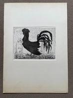 Ets Henk Hester - mannetje met haan 1965 gesigneerd, Ophalen of Verzenden