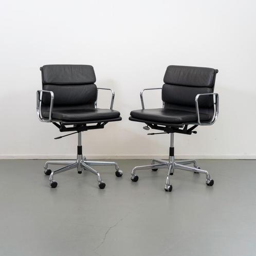 20x Vitra EA 217 bureaustoel Soft Pad Zwart leer - Chroom, Huis en Inrichting, Bureaustoelen, Zo goed als nieuw, Bureaustoel, Zwart