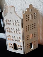 Houten 3-luik "grachtenpandjes",huisjes, landelijk brocante, Ophalen of Verzenden