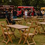 Vintage houten bistro klaptafels, retro examen tafels  132, Gebruikt, Ophalen of Verzenden, 75 cm of meer, 60 cm of meer