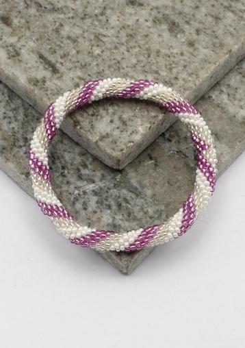 Glaskralen armband - zilver, wit en paars - RB148 beschikbaar voor biedingen