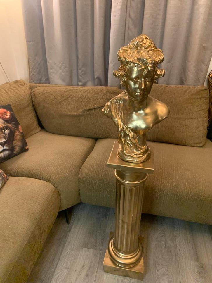 Gouden Buste op Sokkel pilaar borstbeeld barok zwaar, Antiek en Kunst, Kunst | Beelden en Houtsnijwerken, Ophalen