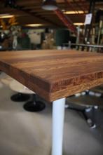 Leuke vierkante halfhoge statafel bartafel metaal hout wit, Huis en Inrichting, Barkrukken, Ophalen, Zo goed als nieuw, Metaal
