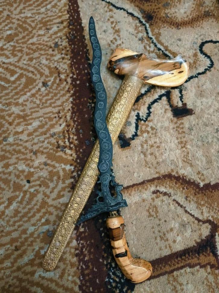 Antieke Keris Ular 7 Luk Pamor Melati Tumpuk Gayaman SVE37, Antiek en Kunst, Kunst | Niet-Westerse kunst, Verzenden