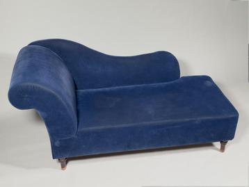 Chaise longue in blauw velours stof - Gebruikt beschikbaar voor biedingen