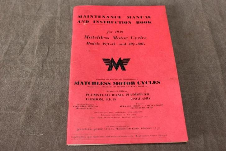 Matchless 1949 G3L G80L maintenance / instruction book KOPIE, Motoren, Handleidingen en Instructieboekjes, Overige merken, Ophalen of Verzenden