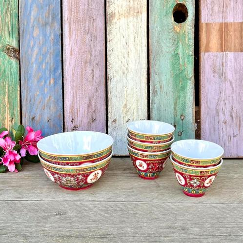Chinese kommetjes roze Mun Shou theekopjes Chinees porselein, Huis en Inrichting, Keuken | Servies, Gebruikt, Kom(men), Overige stijlen