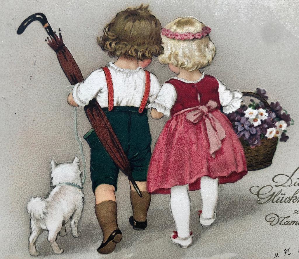 MARIE FLATSCHER - gesigneerd - meisje- jongen- paraplu, Verzenden, 1920 tot 1940, Gelopen, Kinderen