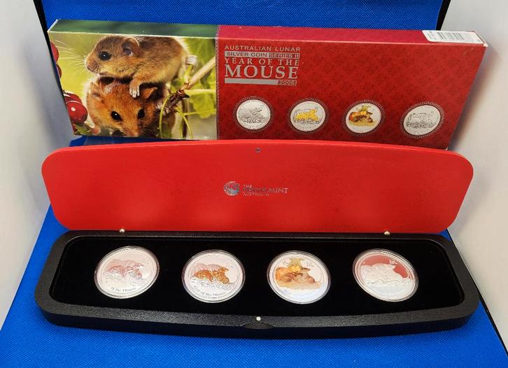 (10643) AUSTRALIA LUNAR II MOUSE 2008 TYPE SET 4X ONE OUNCE, Postzegels en Munten, Munten | Oceanië, Setje, Zilver, Ophalen of Verzenden