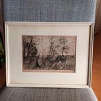 Willem de Zwart (1862-1931), ets, boerin en koe in landschap, Ophalen of Verzenden