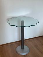 Glazen vintage design tafel bijzettafel chroom glas bauhaus, Ophalen, Minder dan 55 cm, Gebruikt, Rond