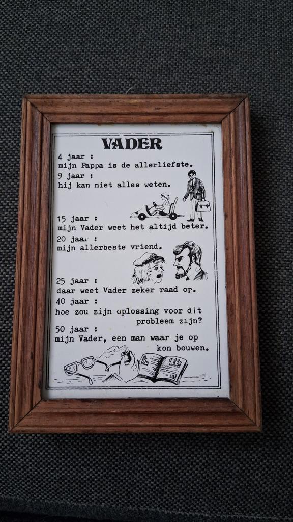 Vintage Tegeltjeswijsheid 'Vader' met Houten Lijst tegeltje, Antiek en Kunst, Antiek | Woonaccessoires, Ophalen of Verzenden