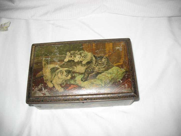 Klein Metalen Kistje/Blikje Poezen Decor H. Ronner Knip Vint, Verzamelen, Blikken, Gebruikt, Overige, Overige merken, Ophalen of Verzenden