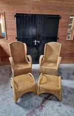 2 rotan stoelen fauteuils met 2 hockers, Huis en Inrichting, Stoelen, Ophalen, Gebruikt, Twee, Bruin