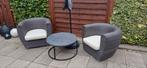 Tuinset 2 stoelen 1 tafeltje rotan kunststof, Ophalen, Gebruikt, Kunststof
