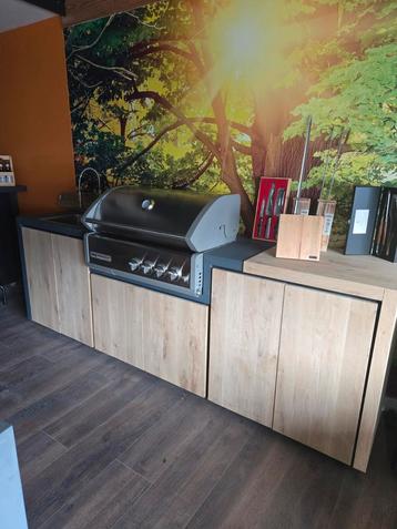 Eiken buitenkeuken met RVS spoelbak en Crossray bbq, Nieuw! beschikbaar voor biedingen