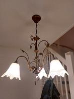 Hanglamp met 3 kelken met ledlampen, Ophalen, Gebruikt, Fleurig met bladpatroon, Glas