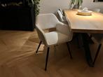 6 eetkamerstoelen zand kleur teddy stof armleuning, Huis en Inrichting, Stoelen, Ophalen, Wit, Stof, Vijf, Zes of meer stoelen
