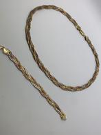 X275 Prachtige zilveren gevlochten sieraden set tricolor, Ophalen of Verzenden, Zilver, Overige typen, Verguld