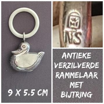 Antieke verzilverde rammelaar met bijtring eend WMF gemerkt beschikbaar voor biedingen