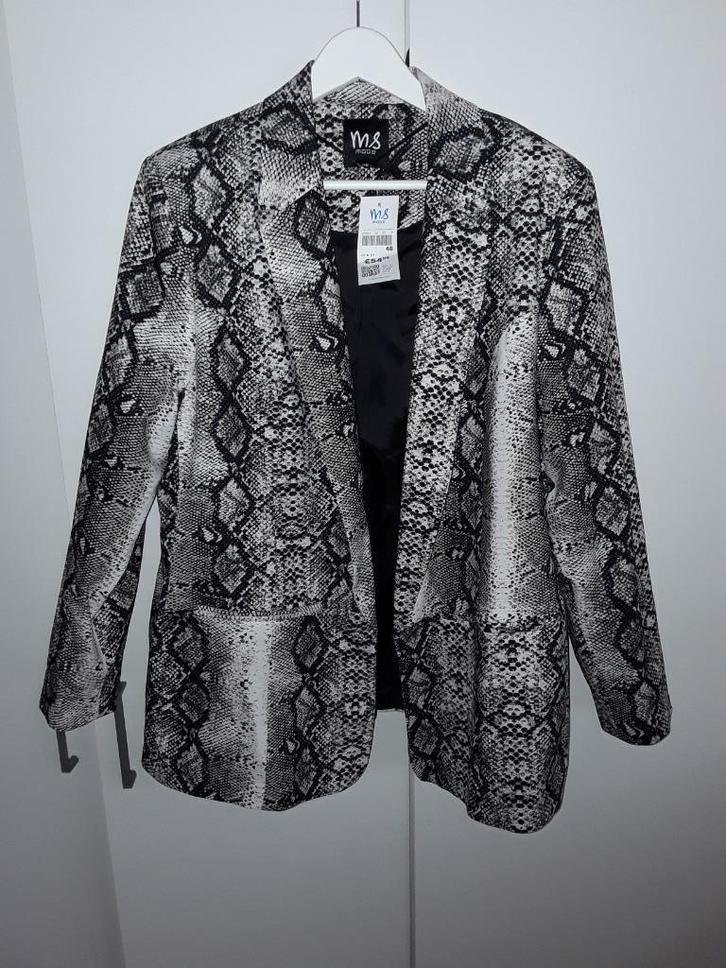 MS Mode Zwart/Beige Jasje Met Slangenprint Maat 48 NIEUW, Kleding | Dames, Grote Maten, Nieuw, Jasje of Colbert, Zwart, Verzenden
