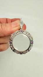 Zilveren loupe- hanger. Inleg: robijn steentjes., Sieraden, Tassen en Uiterlijk, Kettinghangers, Ophalen of Verzenden, Zo goed als nieuw