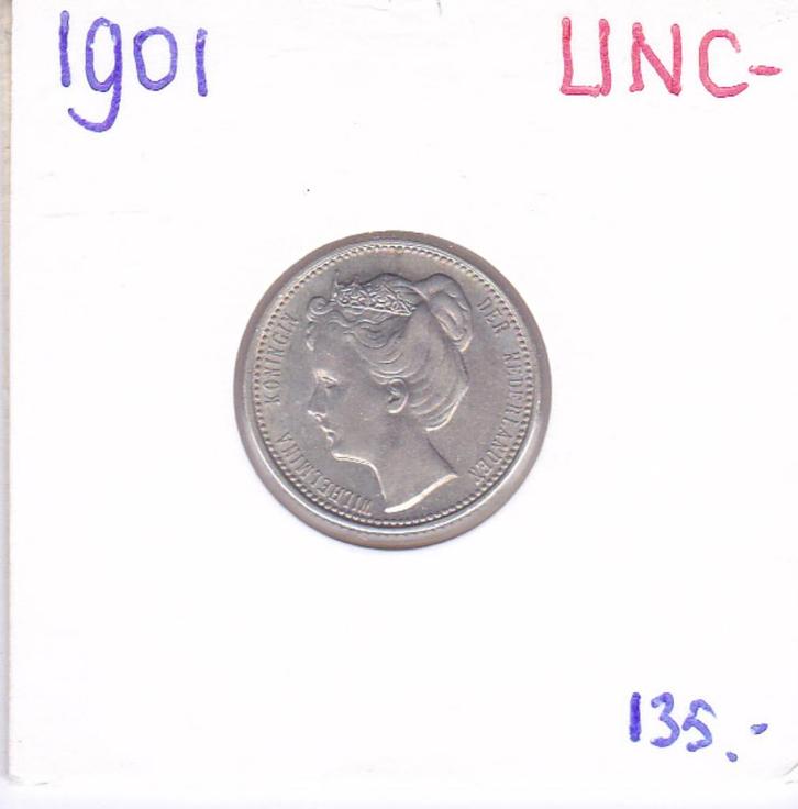 Schitterende 25 cent 1901 UNC- voor 135 euro***, Postzegels en Munten, Munten | Nederland, Losse munt, 25 cent, Koningin Wilhelmina