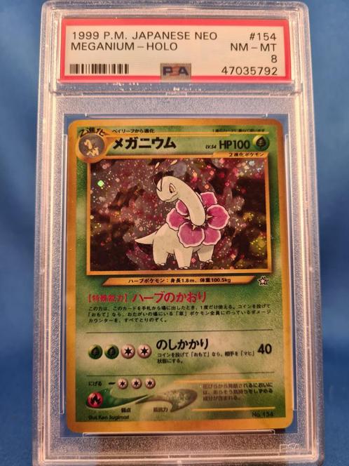 Meganium 10/111 - Neo Genesis (PSA 8) (JP), Hobby en Vrije tijd, Verzamelkaartspellen | Pokémon, Gebruikt, Losse kaart, Verzenden