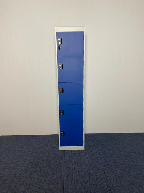 Lockerkast 5-deurs, blauw/grijs, H 180 x B 40 x D 50 cm., Huis en Inrichting, Bureaus, Gebruikt, Bureau, Ophalen of Verzenden