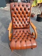 Chesterfield slipper chair bruin leer, Huis en Inrichting, Fauteuils, Ophalen, Gebruikt