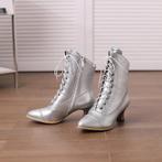 Zilveren dames enkellaarzen met punt steampunk victoriaanse, Verzenden, Nieuw, Overige kleuren, Lage of Enkellaarzen