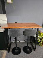 Mangohout bartafel 130x70 en 2 barstoelen antraciet, Ophalen, 100 tot 150 cm, 50 tot 100 cm, Zo goed als nieuw