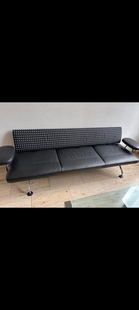 Vitra Area Seating leren bank, zwarte driezitsbank, Huis en Inrichting, Banken | Sofa's en Chaises Longues, Zo goed als nieuw
