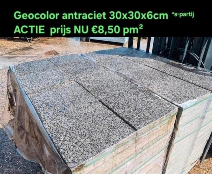 65m² 30x30x6 geocolor antraciet terrastegels s-partij, Tuin en Terras, Tegels en Klinkers, Nieuw, Terrastegels, Beton, Ophalen of Verzenden