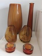 Vintage Amberkleurige Vazen Set, Ophalen, Overige kleuren, 75 cm of meer, Glas