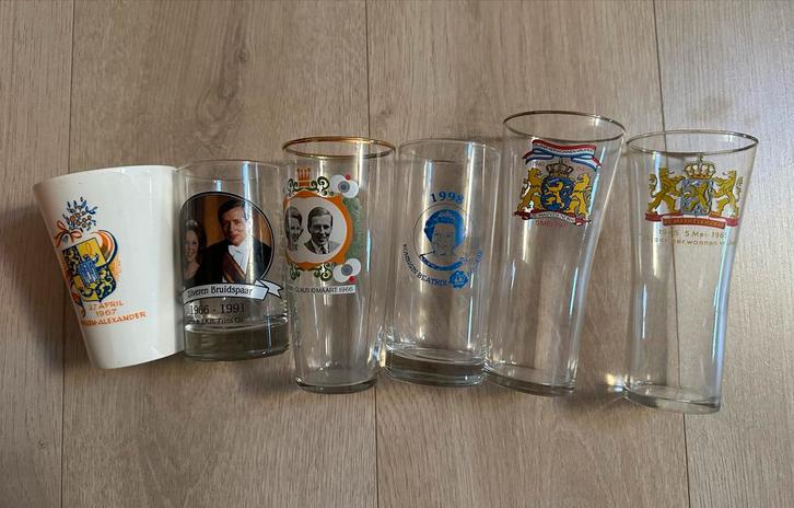 6 Koninklijke Glazen - Oranje Verzameling, Verzamelen, Koninklijk Huis en Royalty, Zo goed als nieuw, Servies, Nederland, Ophalen of Verzenden
