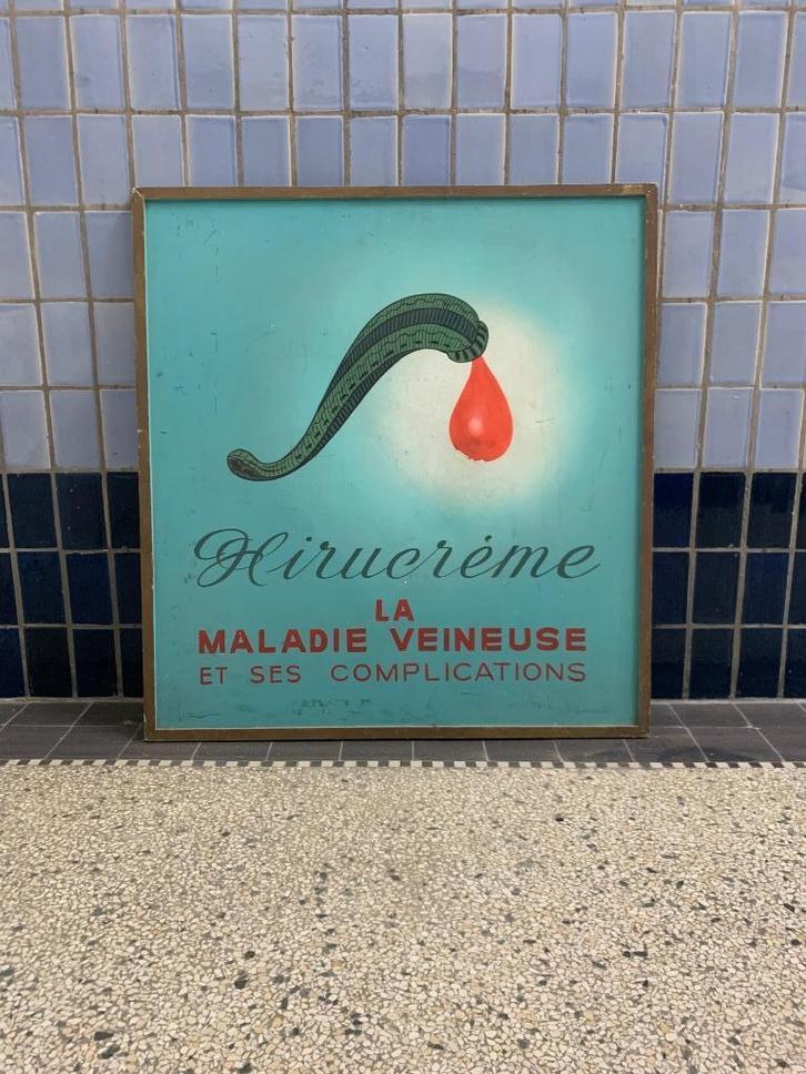 Vintage tweetalig reclamebord  handgeschilderd - medicinaal, Antiek en Kunst, Antiek | Emaille, Ophalen