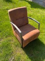 2x Fauteuil Alcantara Roestbruin Metalen Leuningen, Huis en Inrichting, Ophalen, Gebruikt, Minder dan 75 cm, Metaal