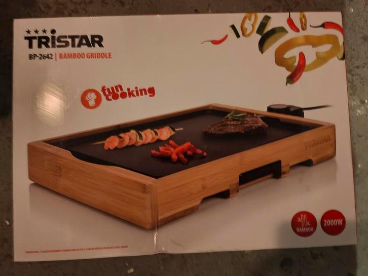 Tristar BP-2642 Bamboe Grillplaat - Nieuw in doos, Witgoed en Apparatuur, Grillplaten, Nieuw, Tafelgrill, Vaatwasmachinebestendig