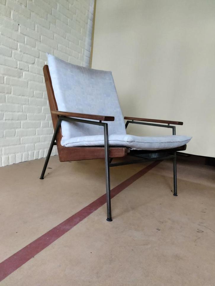 Rob Parry stoel uit jaren 50, Huis en Inrichting, Fauteuils, Gebruikt, Hout, Metaal, Stof, 50 tot 75 cm, 75 tot 100 cm, Ophalen of Verzenden